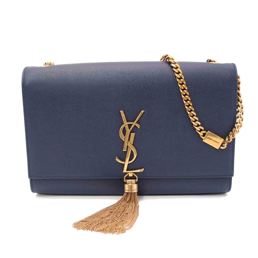 SAINT LAURENT Tassel Chain Shoulder Bag Navy Blue